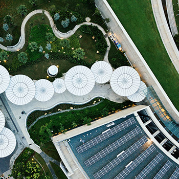Aerial view of a residential solar installation