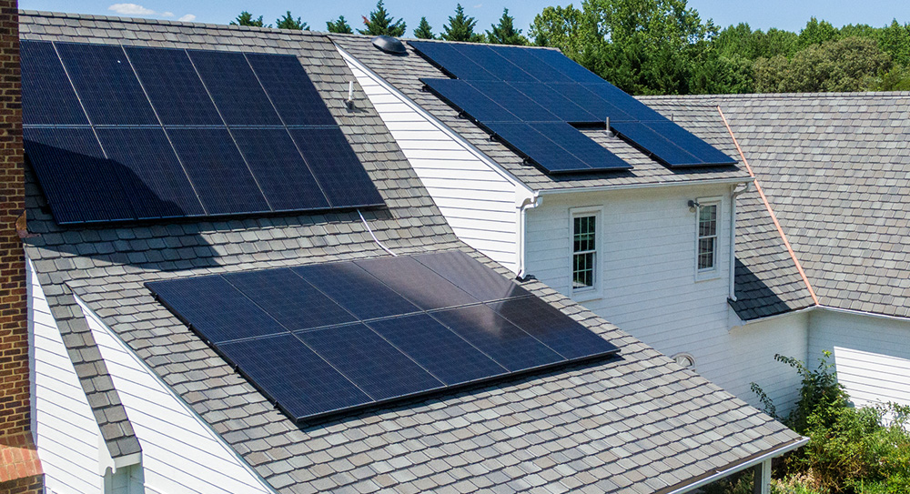 Aerial view of a residential solar system booked through AI automation