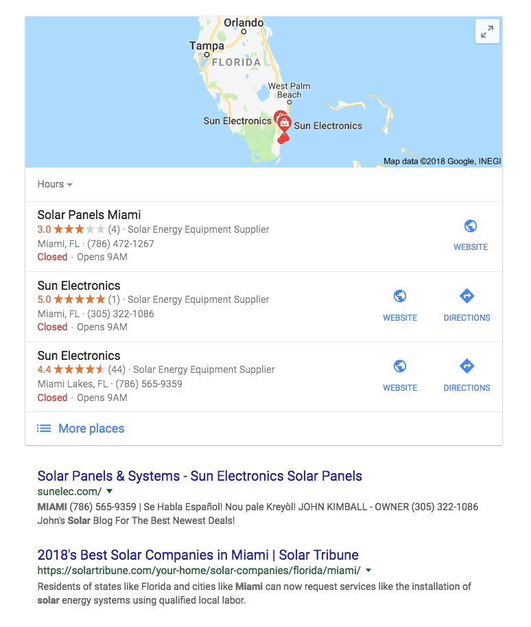 Google Maps local SEO rankings for solar and electrician searches