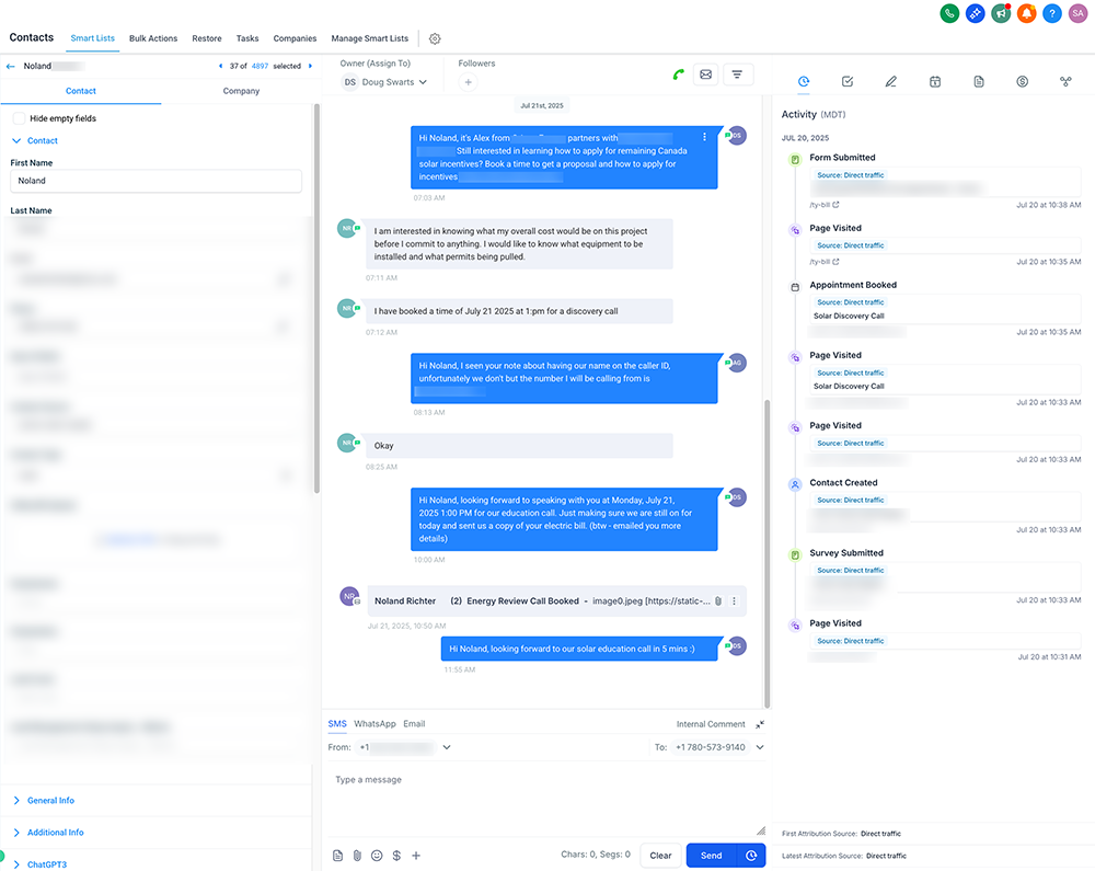 Alberta solar lead AI booking conversation in GHL CRM