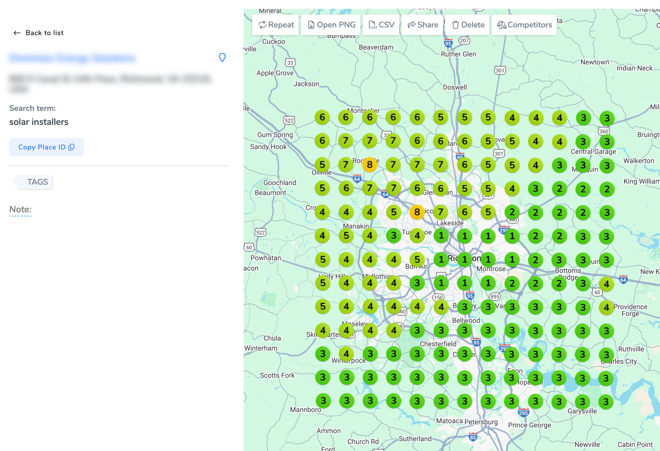Solar installer Google Business Profile ranking example in the Maps 3-pack