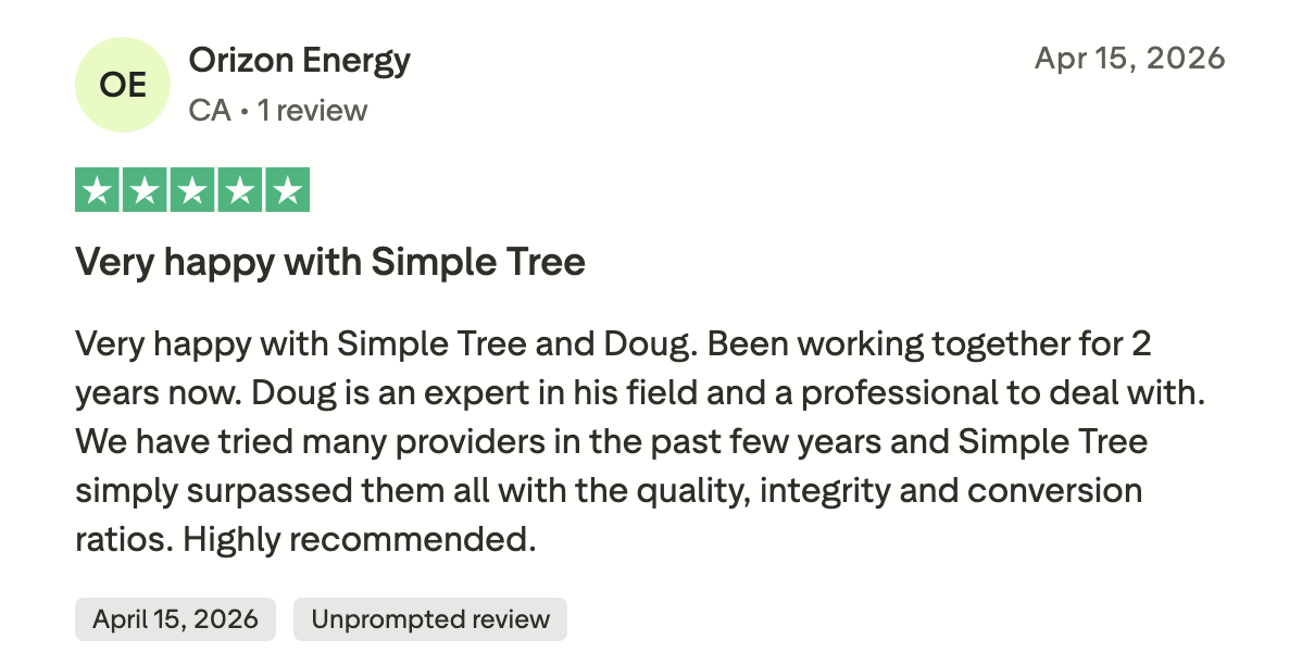 Client review of Simple Tree Digital solar marketing